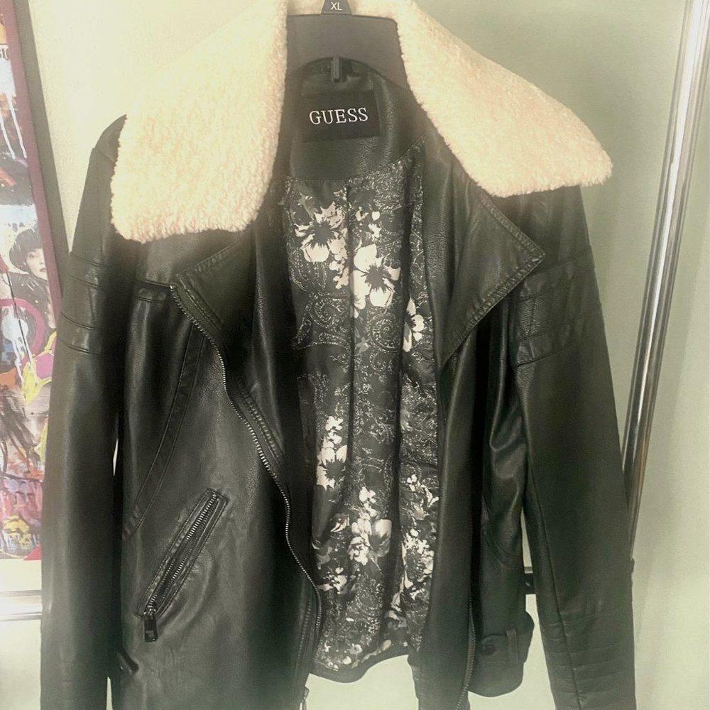 Green Faux leather moto jacket